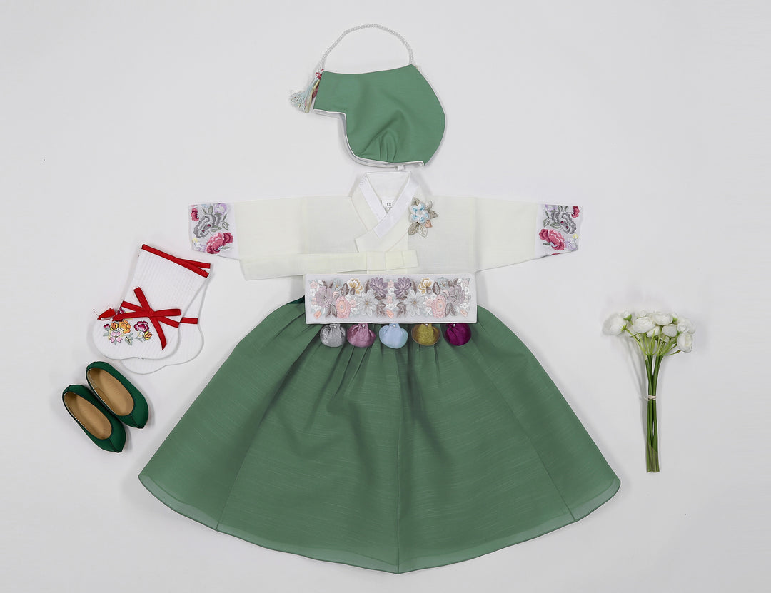 Korean Traditional Baby Girl Hanbok Clothing 1 Age Dol Party Celebration Ivory Khaki 1–15 Ages HG169