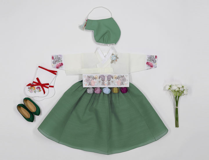 Korean Traditional Baby Girl Hanbok Clothing 1 Age Dol Party Celebration Ivory Khaki 1–15 Ages HG169