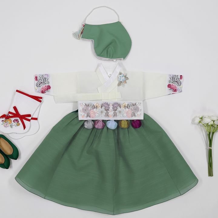 Korean Traditional Baby Girl Hanbok Clothing 1 Age Dol Party Celebration Ivory Khaki 1–15 Ages HG169