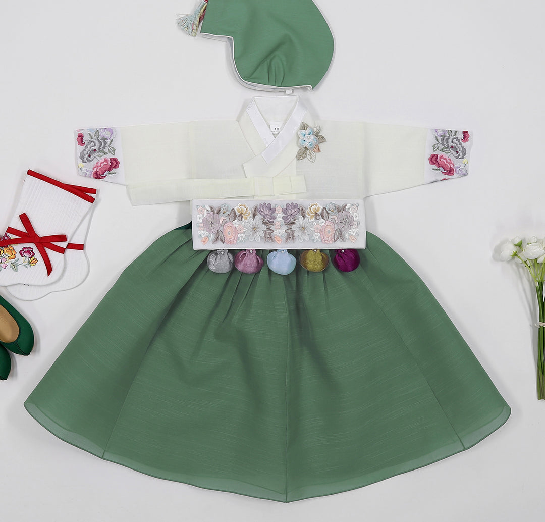 Korean Traditional Baby Girl Hanbok Clothing 1 Age Dol Party Celebration Ivory Khaki 1–15 Ages HG169