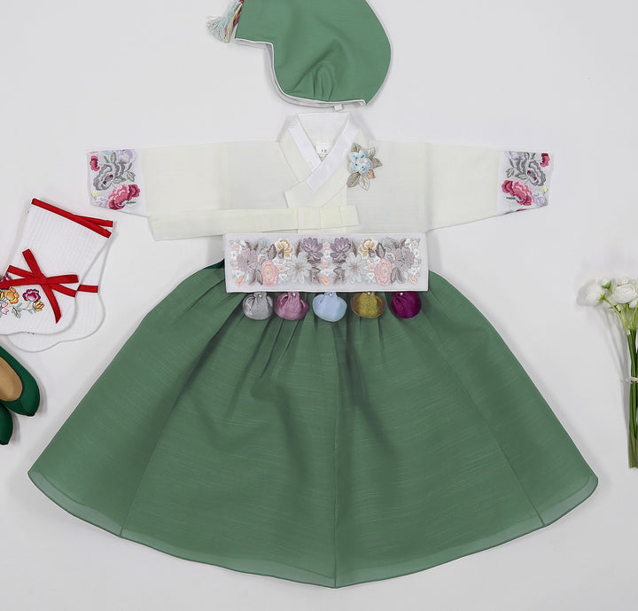 Korean Traditional Baby Girl Hanbok Clothing 1 Age Dol Party Celebration Ivory Khaki 1–15 Ages HG169