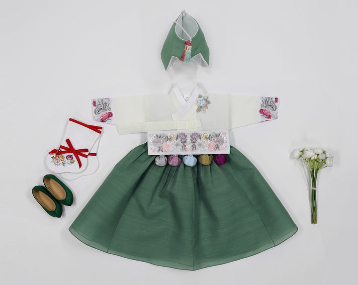 Korean Traditional Baby Girl Hanbok Clothing 1 Age Dol Party Celebration Ivory Khaki 1–15 Ages HG169