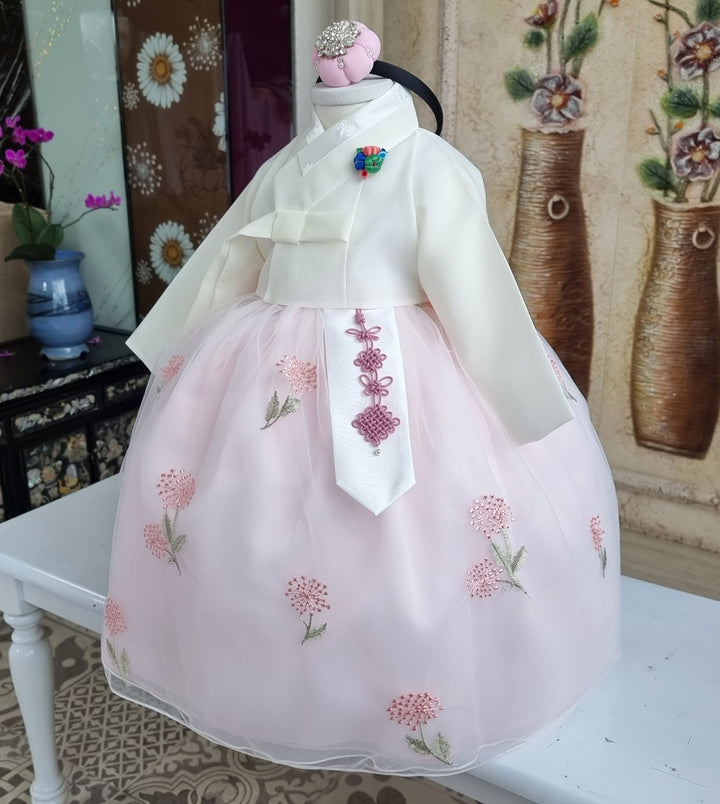 Hanbok Girl Baby Korea Traditional Clothing Set First Birthday Celebration Party 100th Birth Celebration 1–8 years Ivory Flower