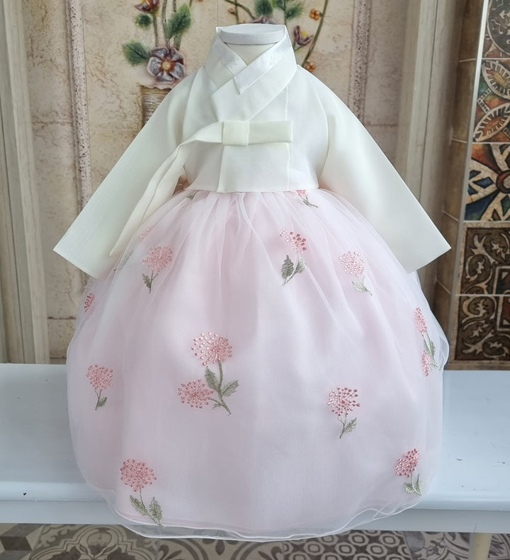 Hanbok Girl Baby Korea Traditional Clothing Set First Birthday Celebration Party 100th Birth Celebration 1–8 years Ivory Flower