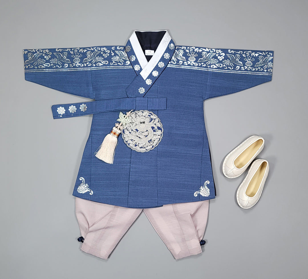 Korean Traditioanl Boy Baby Hanbok Dol Baikil Party Celebration 100th-8 Ages Silver Print