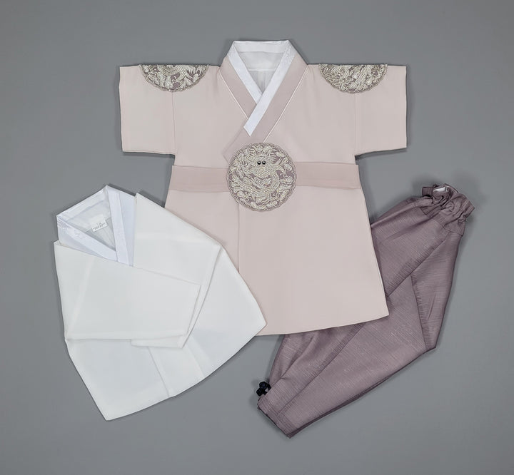 Korean Traditioanl Boy Baby Hanbok Dol Baikil Party Celebration 100th-8 Ages Beige Kings Design