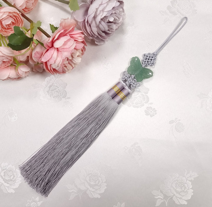 Hanbok Accessory Norigae 노리개 Baby Girl Boy Ornament Real Jade Butterfly Tassel 35 cm JTN115