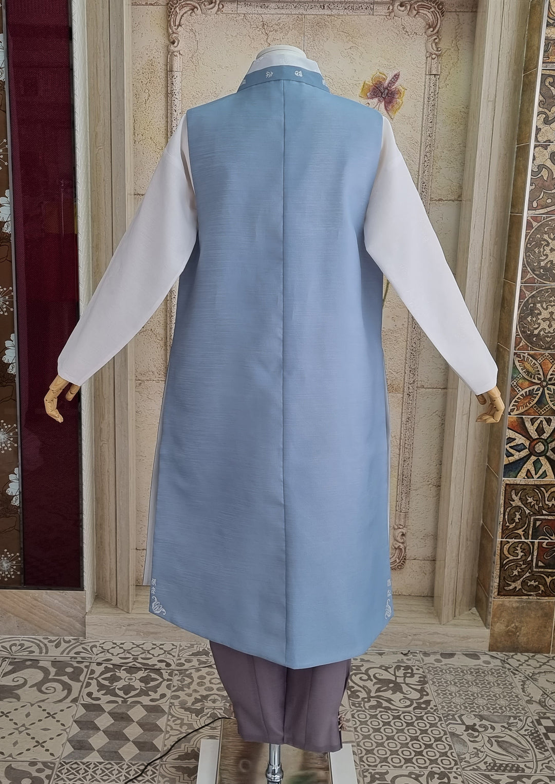 Korean Traditional Woman Man Couple Personal Custom Hanbok Wedding Party Ceremony Blue Hanbok OSF131