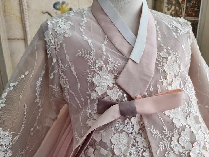 Korean Traditional Woman Personal Custom Hanbok Wedding Party Ceremony Lovely Pink Lace Hanbok Skirt Mom Grandmom Hanbok OSW135