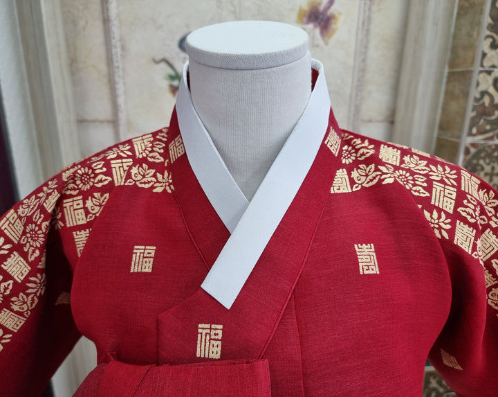 Korean Traditional Fancy Woman Personal Custom Hanbok Wedding Party Ceremony Mom Daughter Couple Look Wine Red Gold Print Hanbok OSF134