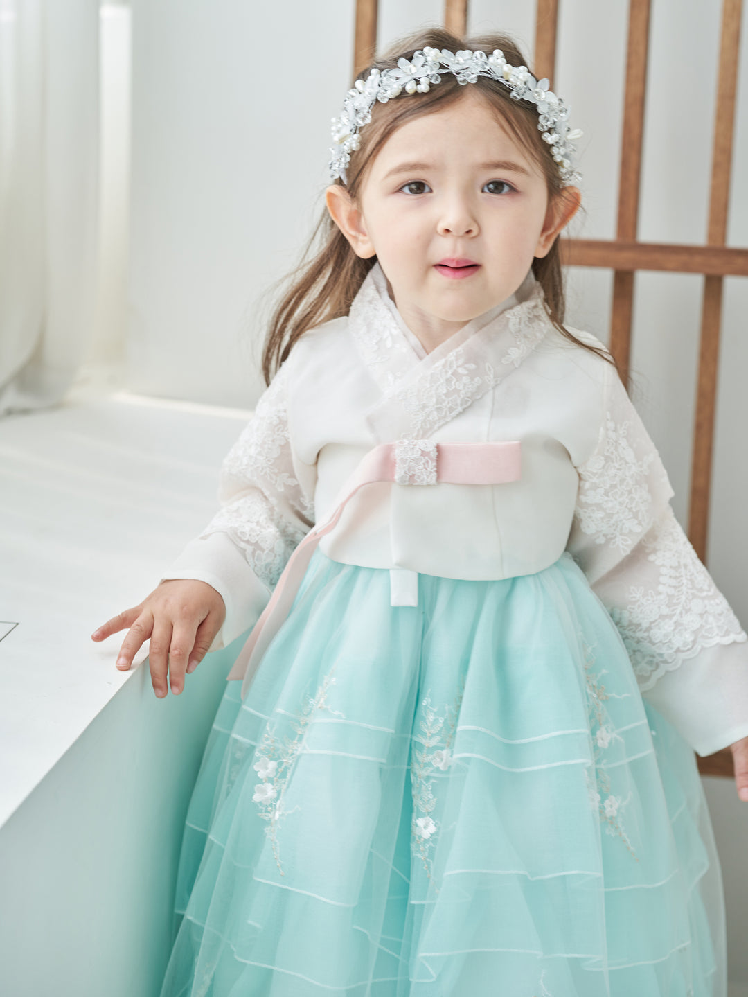 Hanbok Dress Girl Baby Korea Traditional Clothing Set First Birthday Celebration Party Celebration 1–10 Years Fancy Mint Dress OS102