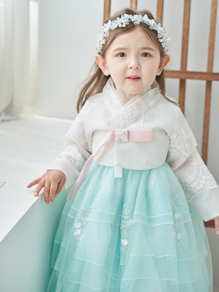 Hanbok Dress Girl Baby Korea Traditional Clothing Set First Birthday Celebration Party Celebration 1–10 Years Fancy Mint Dress OS102