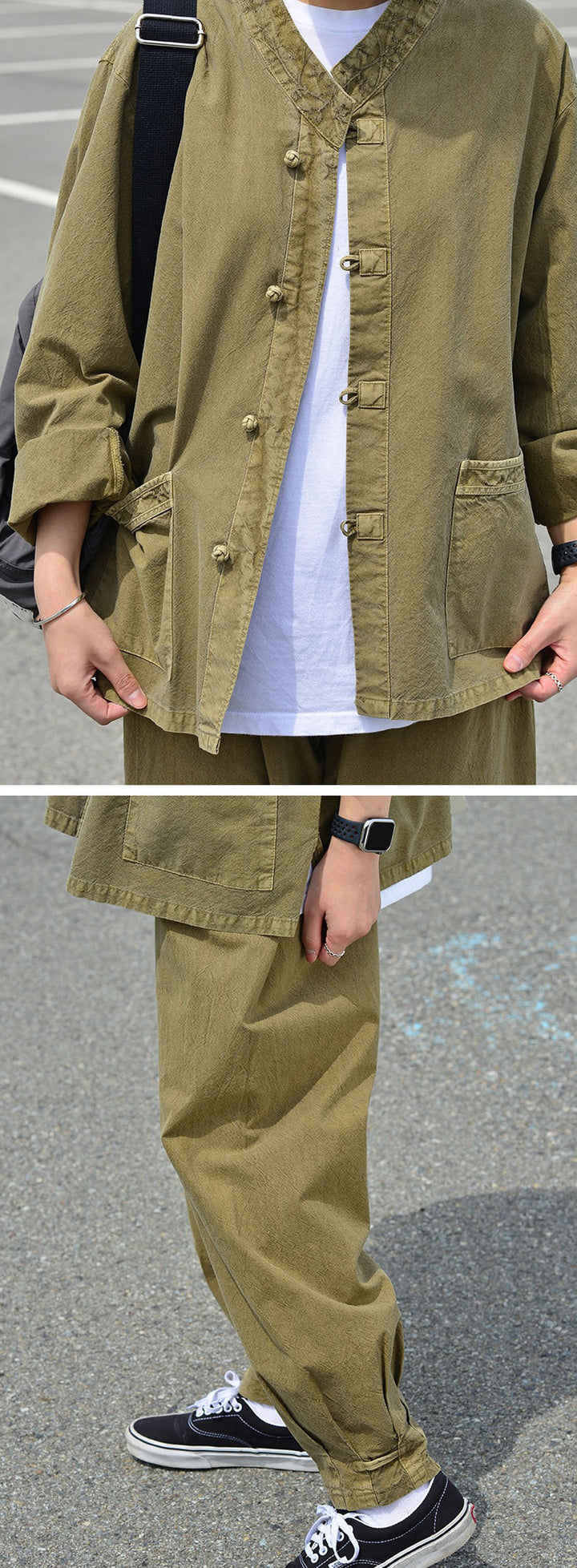 Korean Hanbok Washed Cotton Common Use Man Woman Casual Daily Clothing BTS Long Sleeve Khaki 10042
