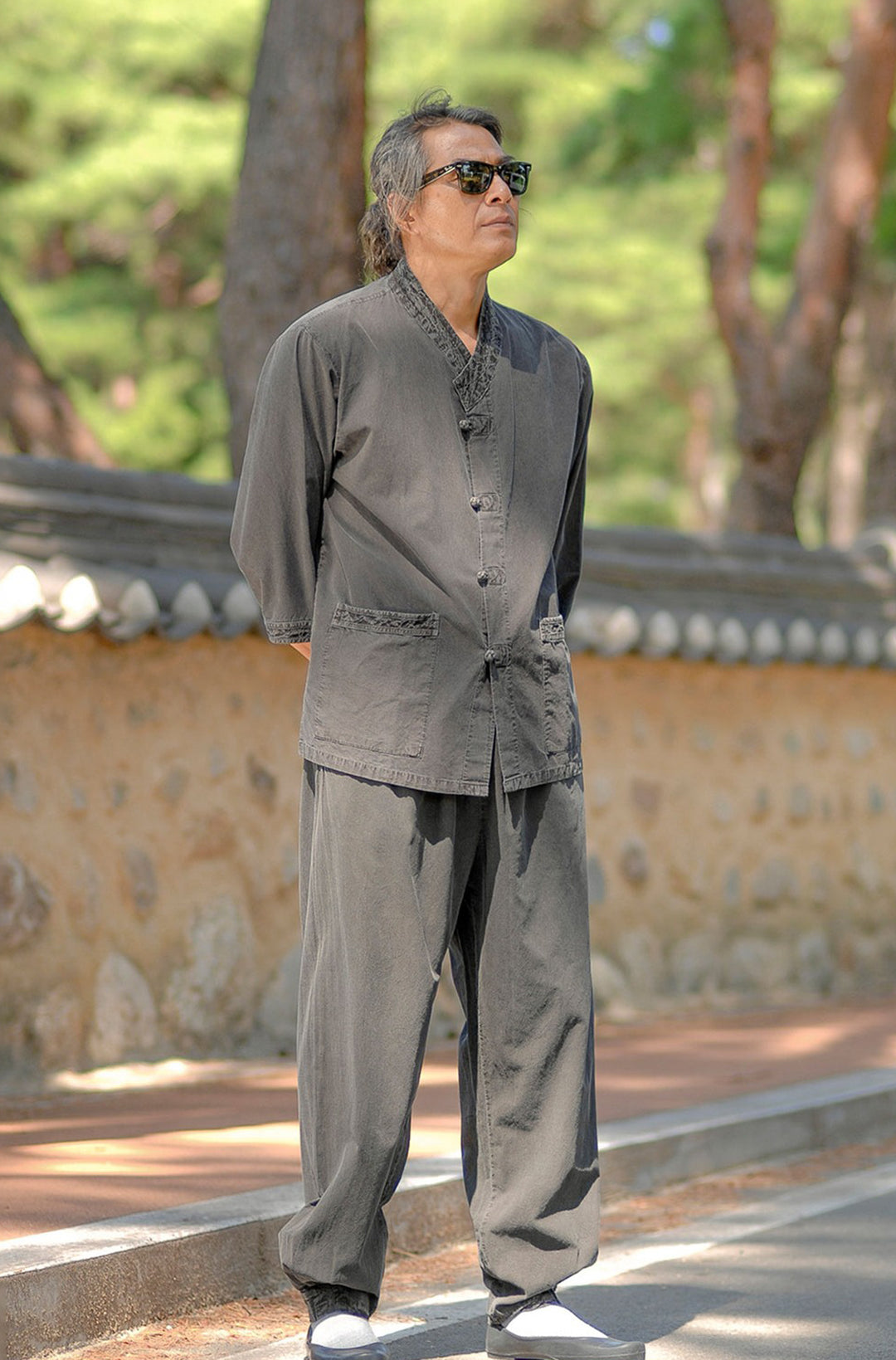 Korean Hanbok Washed Cotton Common Use Man Woman Casual Daily Clothing 3/4 Sleeve BTS 10097 Charcoal