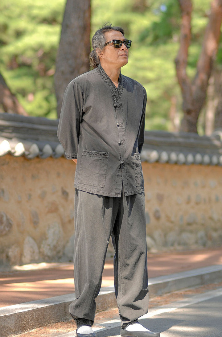 Korean Hanbok Washed Cotton Common Use Man Woman Casual Daily Clothing 3/4 Sleeve BTS 10097 Charcoal