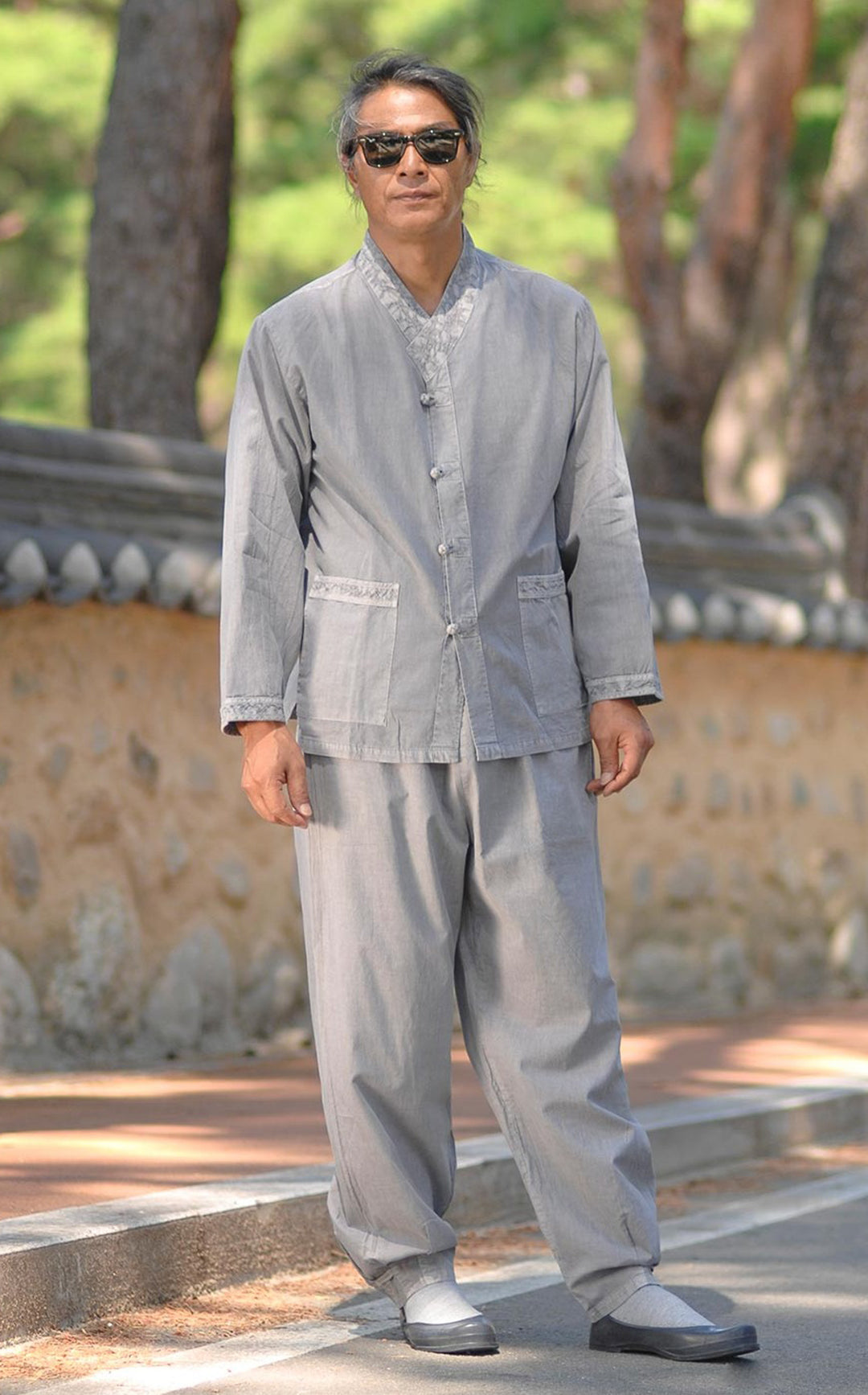 Korean Hanbok Washed Cotton Common Use Man Woman Casual Daily Clothing 3/4 Sleeve BTS 10097 Gray