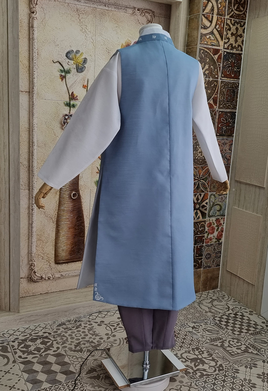 Korean Traditional Man Personal Custom Hanbok Wedding Party Ceremony Blue Groom Father Hanbok OSM131