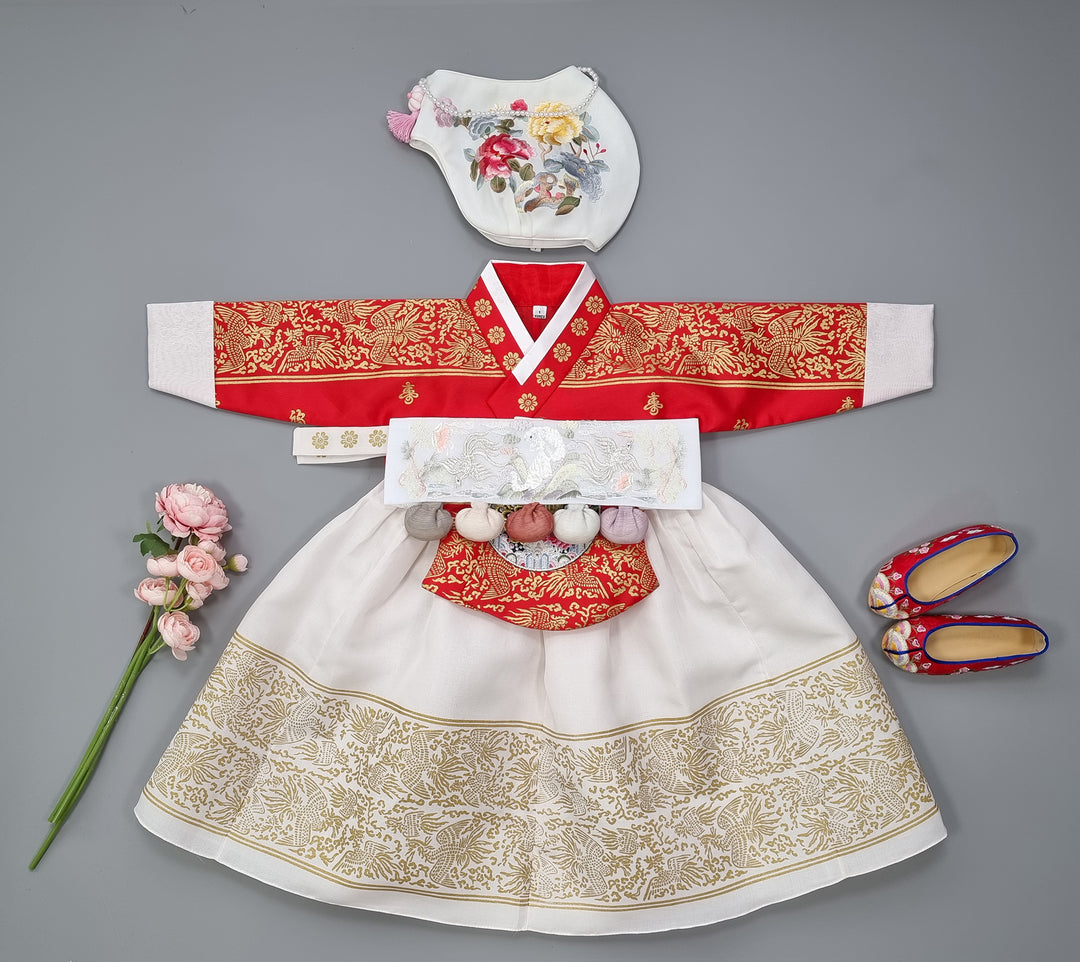 Hanbok Dress Girl Baby Twins Sisters Korea Traditional Clothing Set First Birthday Celebration Party Celebration Navy Red Print OS209