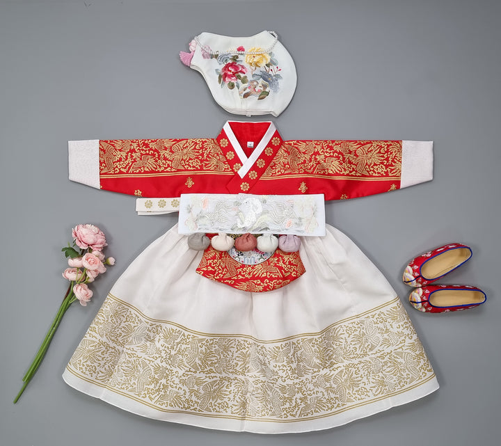 Hanbok Dress Girl Baby Twins Sisters Korea Traditional Clothing Set First Birthday Celebration Party Celebration Navy Red Print OS209