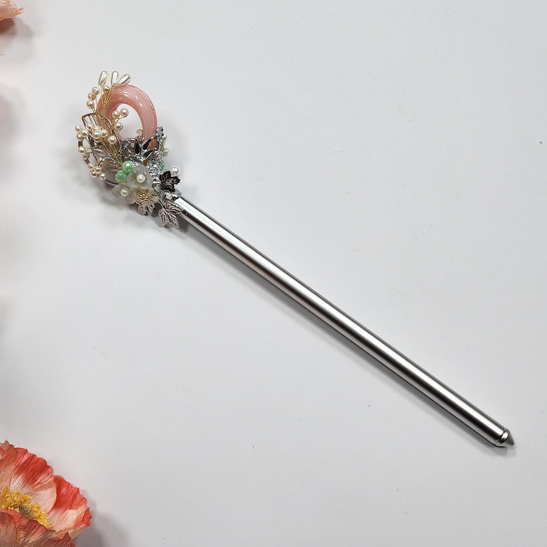 Korea Binyeo 비녀 Hair Accessory for Woman Hanbok Decoration Ornament Natural Stone Beads Flower 26 cm HB25