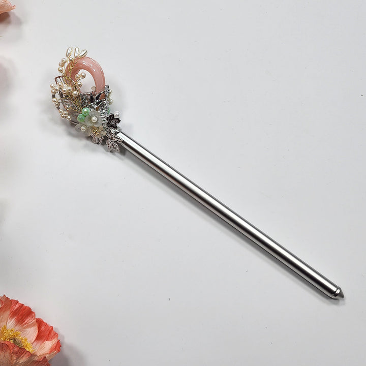 Korea Binyeo 비녀 Hair Accessory for Woman Hanbok Decoration Ornament Natural Stone Beads Flower 26 cm HB25