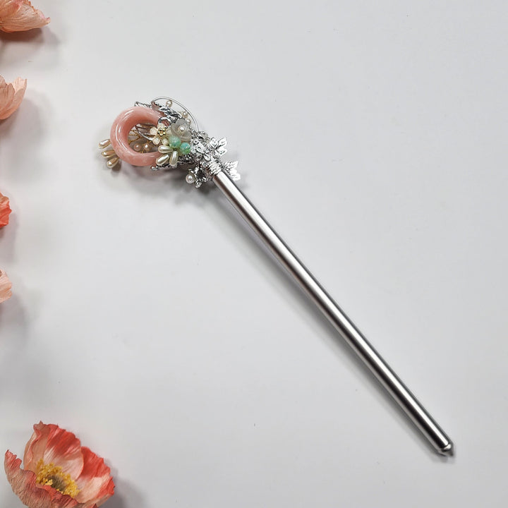 Korea Binyeo 비녀 Hair Accessory for Woman Hanbok Decoration Ornament Natural Stone Beads Flower 26 cm HB25