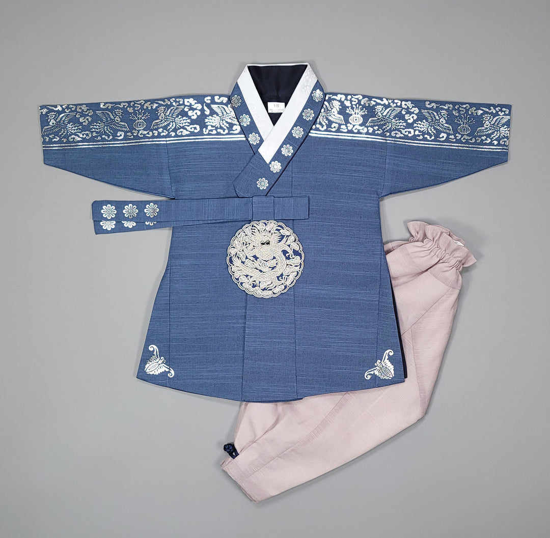 Korean Traditioanl Boy Baby Hanbok Dol Baikil Party Celebration 100th-8 Ages Silver Print