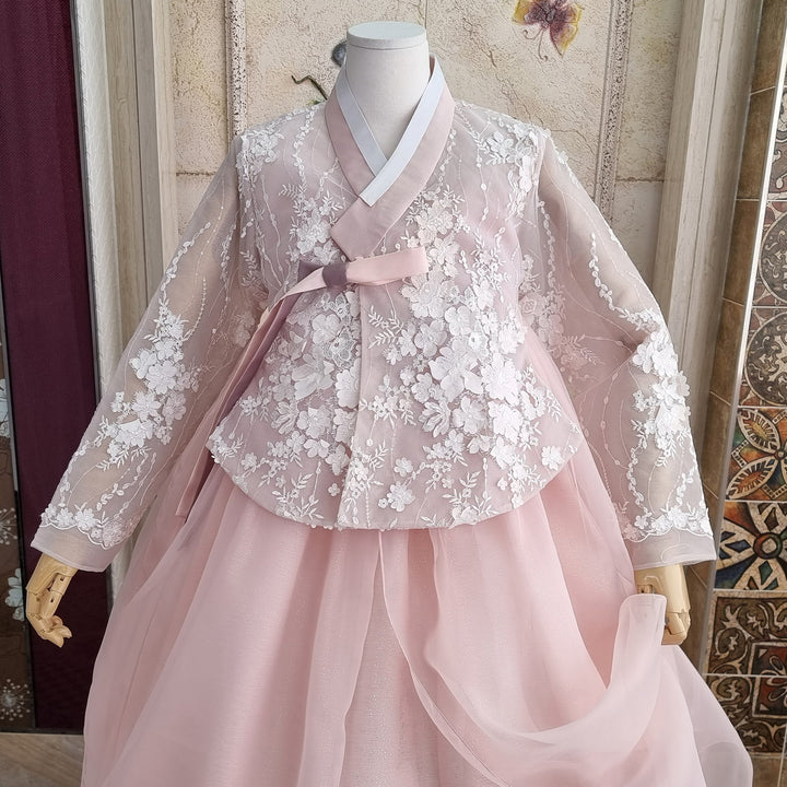 Korean Traditional Woman Personal Custom Hanbok Wedding Party Ceremony Lovely Pink Lace Hanbok Skirt Mom Grandmom Hanbok OSW135