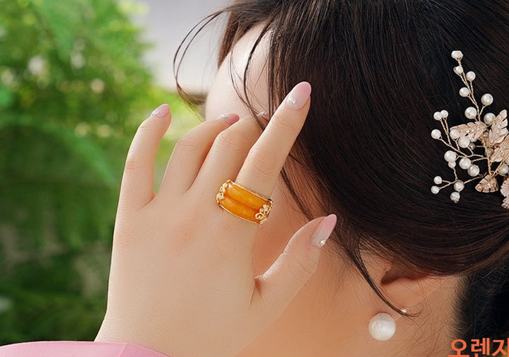 Korean Traditional Jade Ring Hanbok Accessory Item Adjustable Size Gold MR001