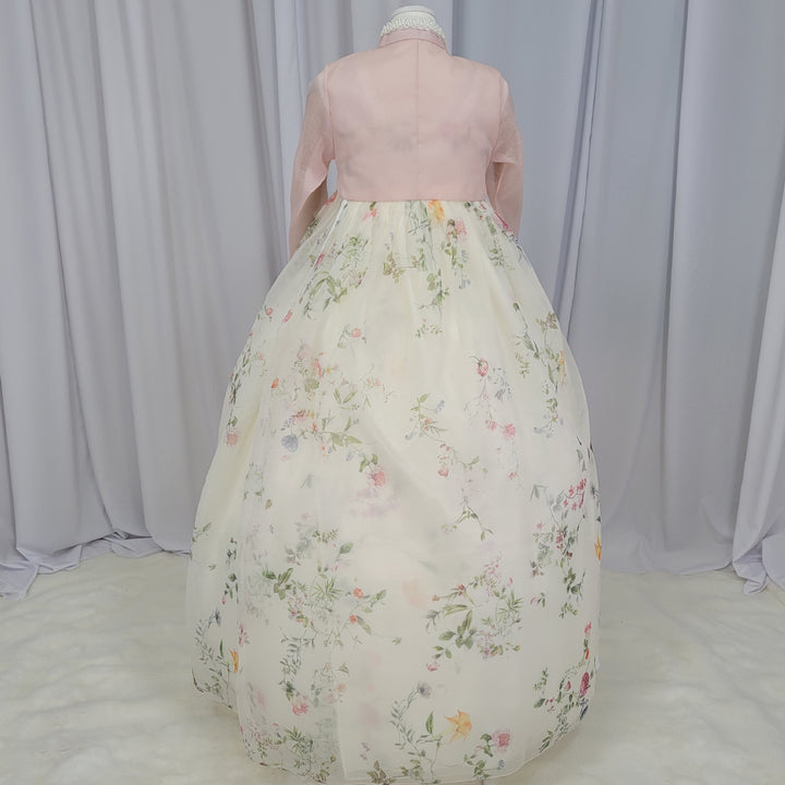 Woman Hanbok Dress Korea Traditional clothes Set Wedding Ceremony Birthday Custom-Made Pink See-through OSW901