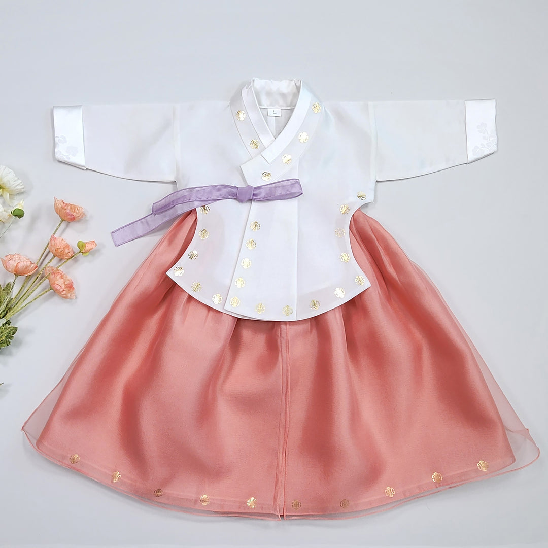 Korea Traditional Hanbok Girl Baby White Gold Print Baikil 1–10 Years 1st Birthday Party GOG208