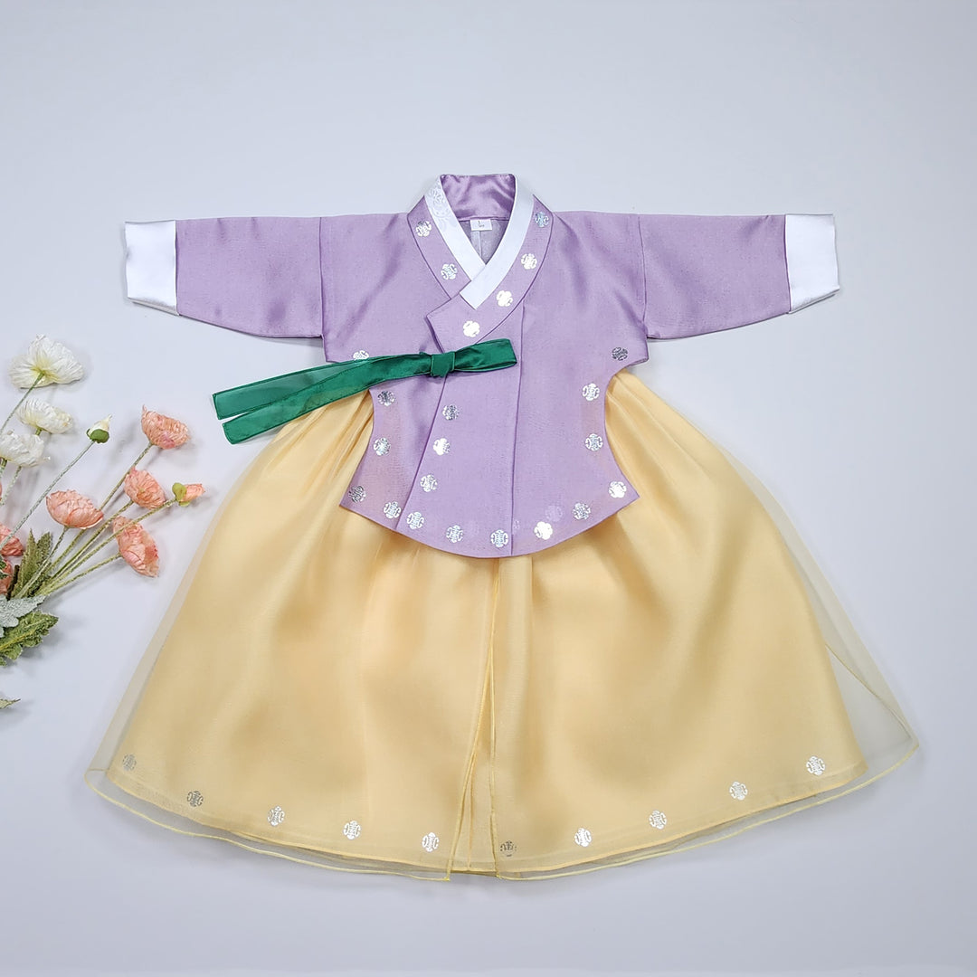 Korea Traditional Hanbok Girl Baby Purple Gold Print Baikil 1–10 Years 1st Birthday Party GOG206