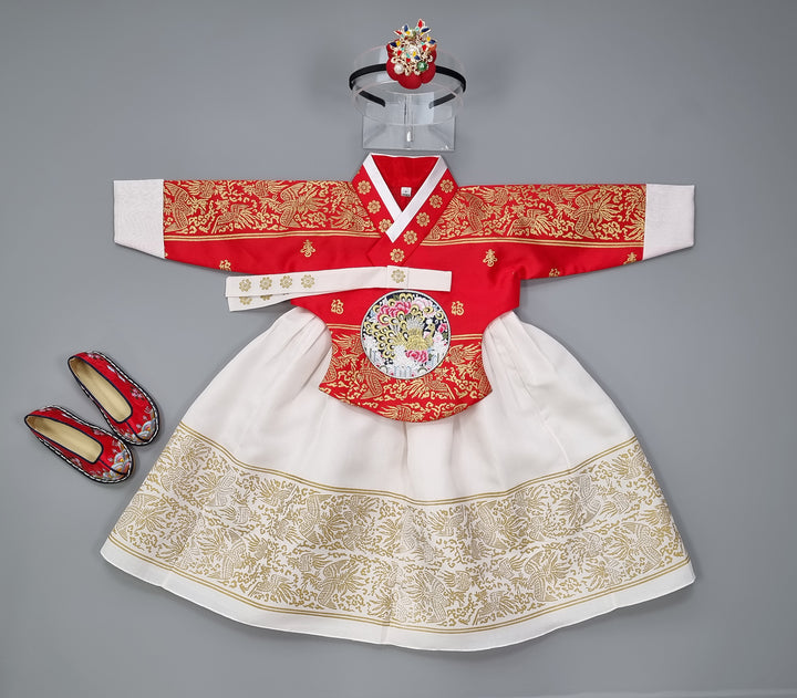 Hanbok Dress Girl Baby Twins Sisters Korea Traditional Clothing Set First Birthday Celebration Party Celebration Navy Red Print OS209