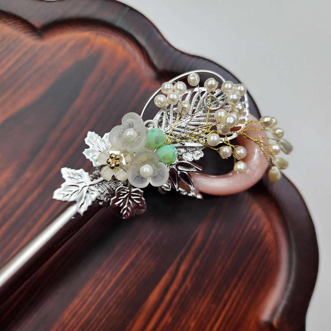 Korea Binyeo 비녀 Hair Accessory for Woman Hanbok Decoration Ornament Natural Stone Beads Flower 26 cm HB25