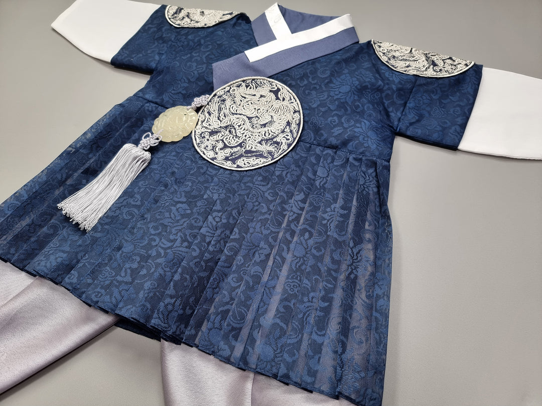 Korean Traditional Boy Baby Hanbok Dol Baikil Party Celebration 100th-10 Ages King Design Navy GHB102