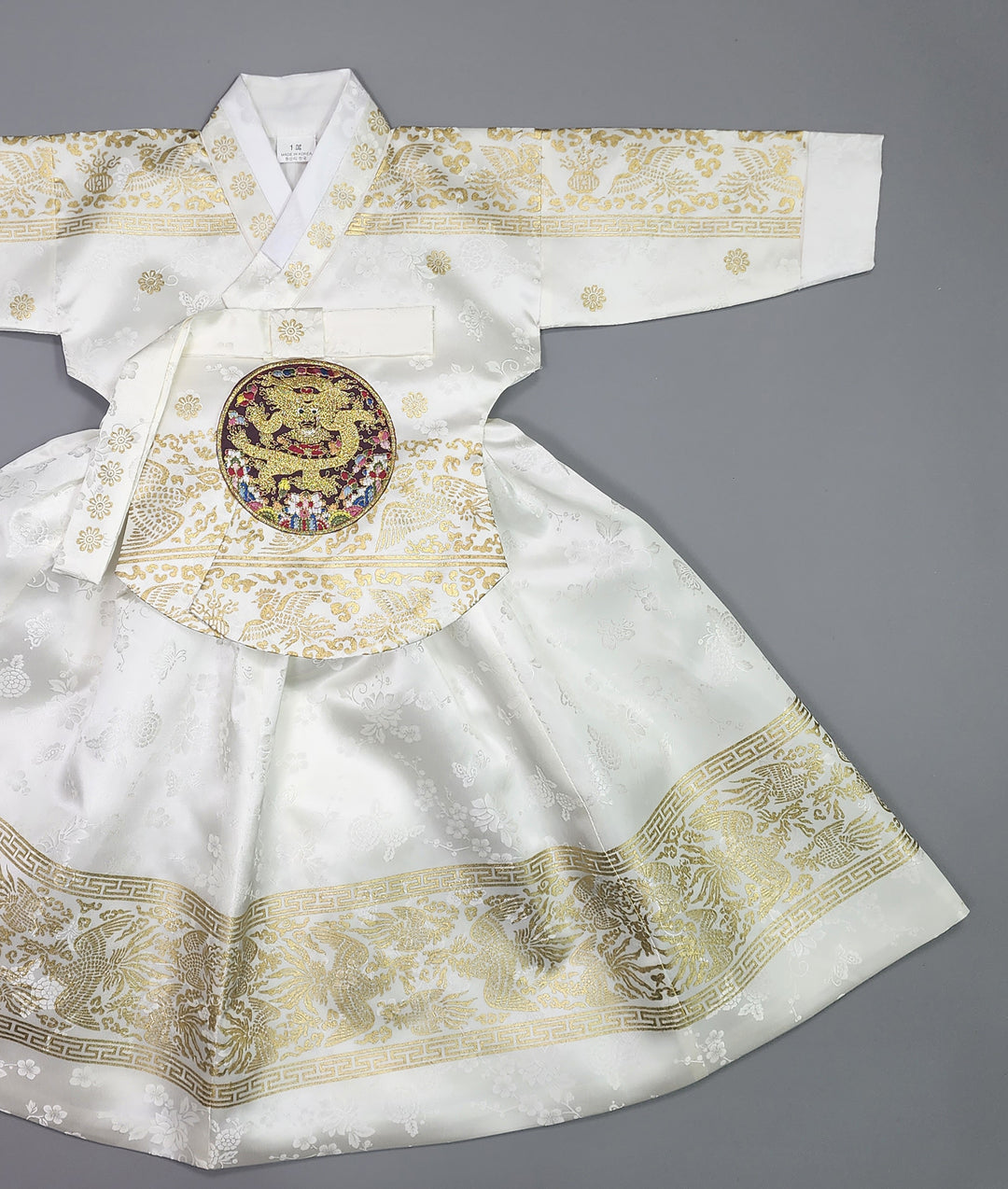 Hanbok Girl Baby Korea Traditional Clothing Set First Birthday Celebration Party Celebration 1–10 Years White Skirt Gold Print HG136
