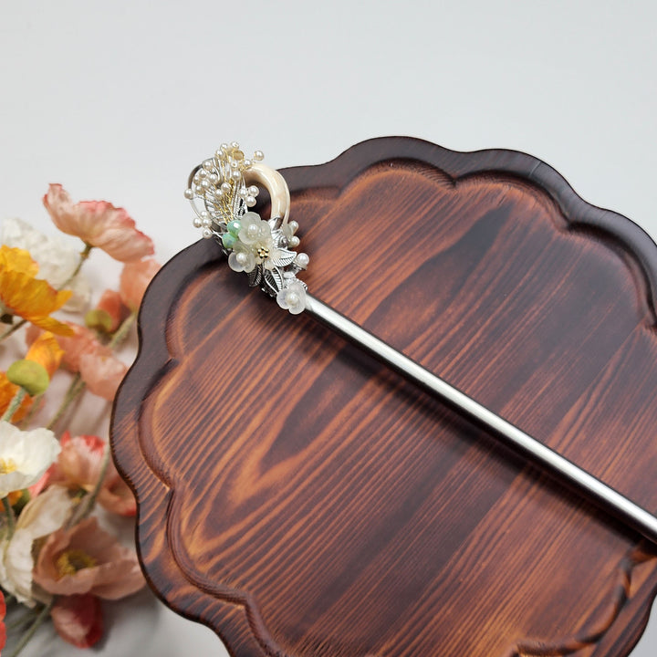 Korea Binyeo 비녀 Hair Accessory for Woman Hanbok Decoration Ornament Natural Stone Beads Flower 26 cm HB25
