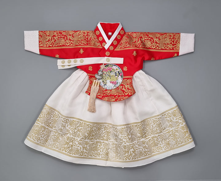Hanbok Dress Girl Baby Twins Sisters Korea Traditional Clothing Set First Birthday Celebration Party Celebration Navy Red Print OS209