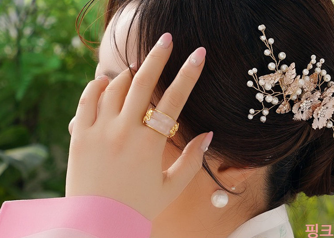 Korean Traditional Jade Ring Hanbok Accessory Item Adjustable Size Gold MR001