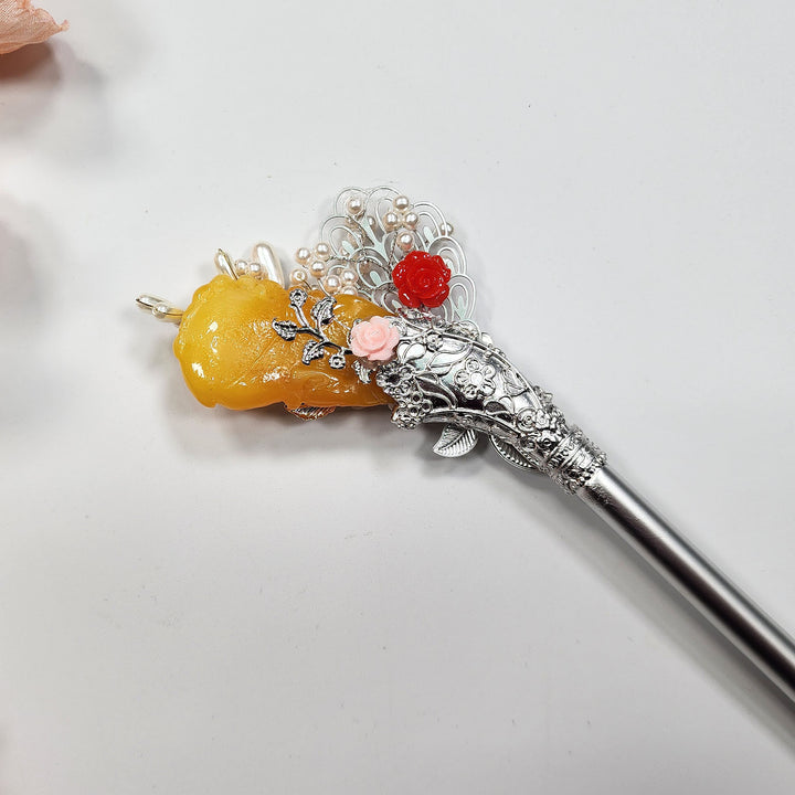 Korea Binyeo 비녀 Hair Accessory for Woman Hanbok Decoration Ornament Beads Flower 27 cm HB27