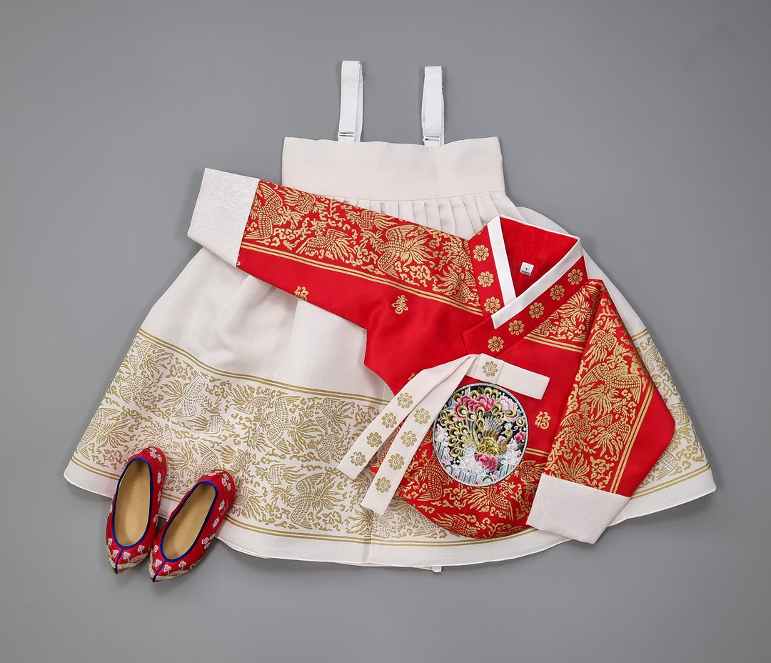 Hanbok Dress Girl Baby Twins Sisters Korea Traditional Clothing Set First Birthday Celebration Party Celebration Navy Red Print OS209