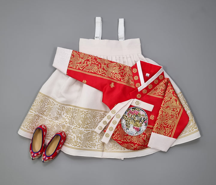 Hanbok Dress Girl Baby Twins Sisters Korea Traditional Clothing Set First Birthday Celebration Party Celebration Navy Red Print OS209