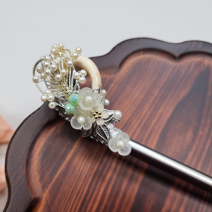 Korea Binyeo 비녀 Hair Accessory for Woman Hanbok Decoration Ornament Natural Stone Beads Flower 26 cm HB25