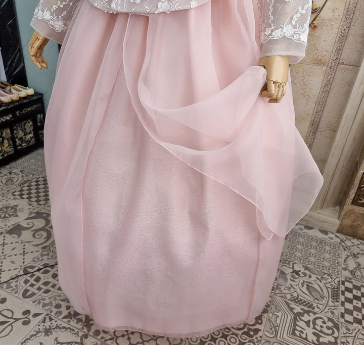 Korean Traditional Woman Personal Custom Hanbok Wedding Party Ceremony Lovely Pink Lace Hanbok Skirt Mom Grandmom Hanbok OSW135