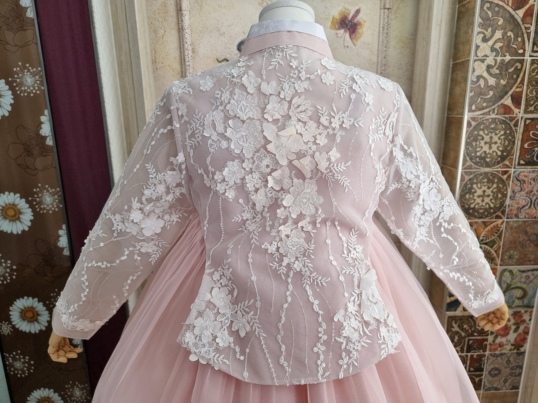 Korean Traditional Woman Personal Custom Hanbok Wedding Party Ceremony Lovely Pink Lace Hanbok Skirt Mom Grandmom Hanbok OSW135
