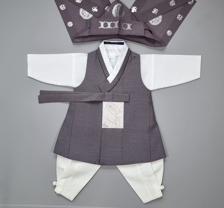 Hanbok Boy Baby Korea Traditional Clothing Set First Birthday Celebration Party 100th Birth Celebration 1–15 years Baby Gray HGB107