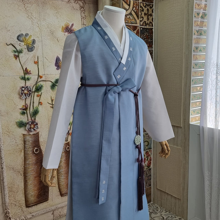 Korean Traditional Woman Man Couple Personal Custom Hanbok Wedding Party Ceremony Blue Hanbok OSF131