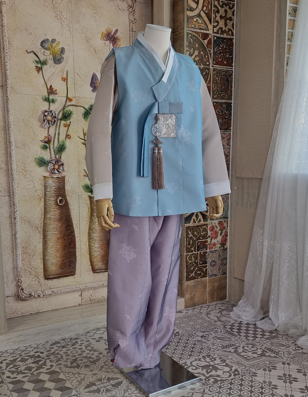 Korean Traditional Man Hanbok Wedding Party Ceremony Blue BDM102