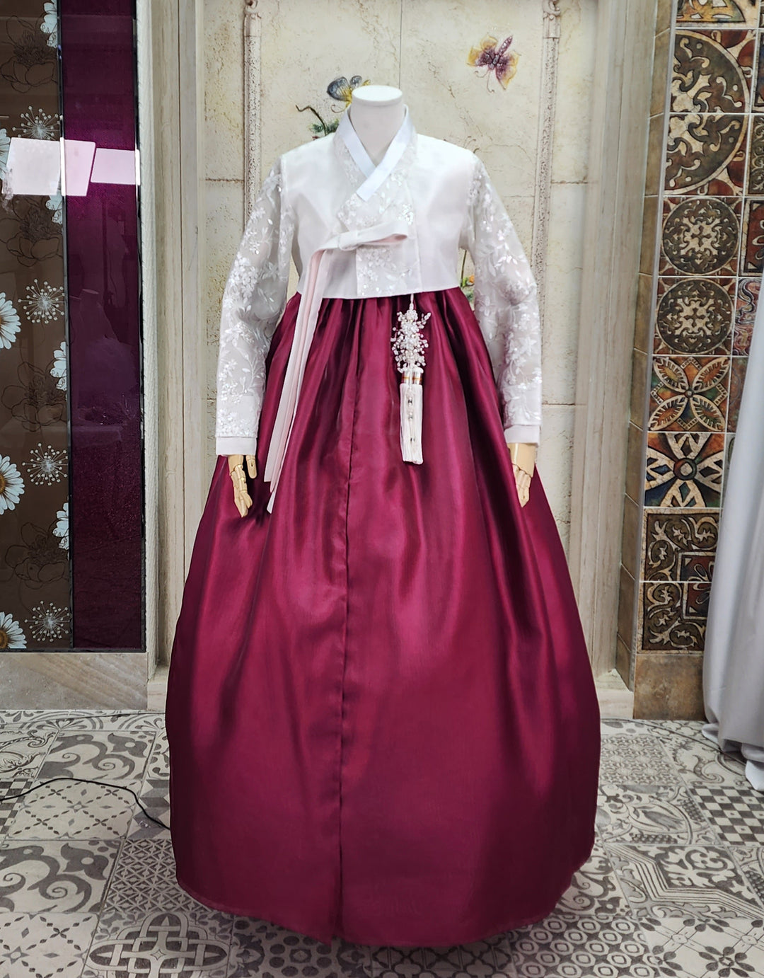 Korean Traditional Woman Personal Custom Hanbok Wedding Party Ceremony White Lace Embroidery OSW009