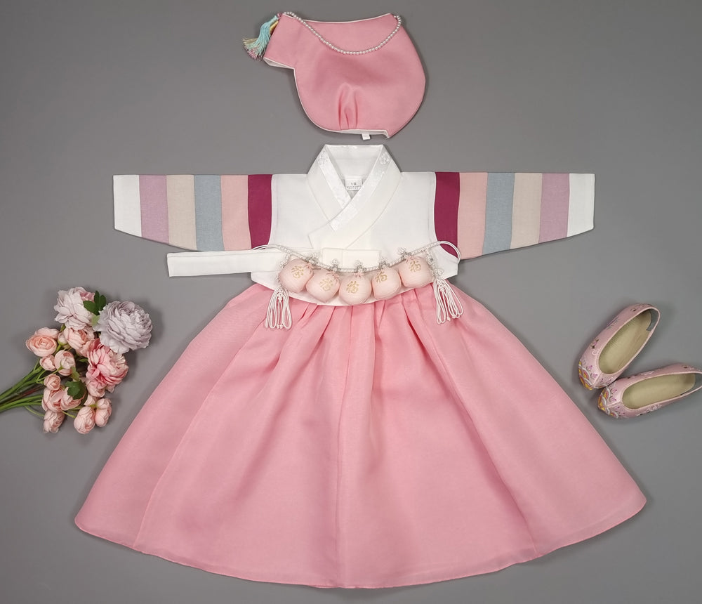 Hanbok Girl Baby Korea Traditional Clothing Set First Birthday Celebration Party 100th Birth Celebration 1–15 years White Saekdong Pink Skirt HG101